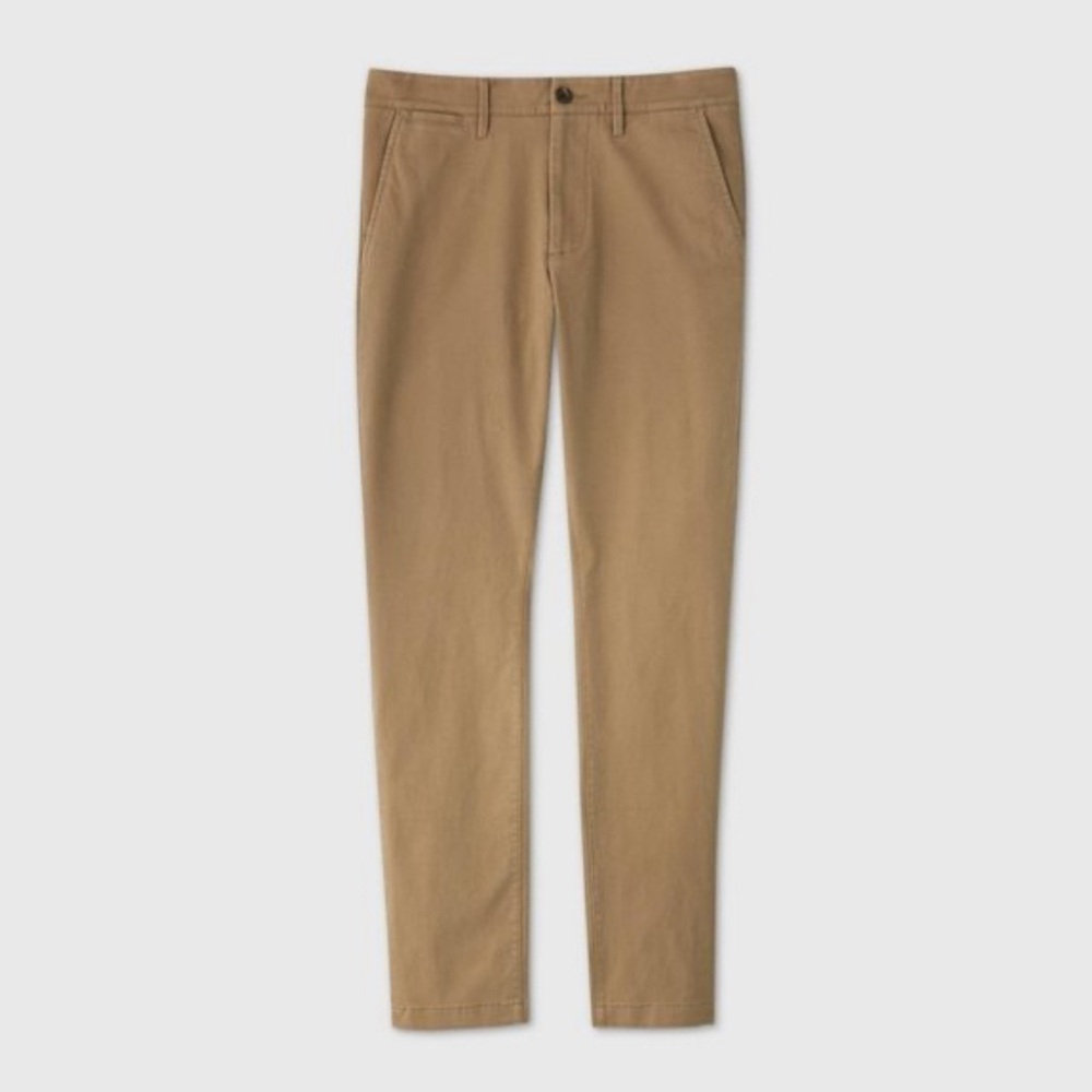 NEW! Mens Goodfellow Skinny Chino Dark Khaki Pants , 42 W X 34 L.